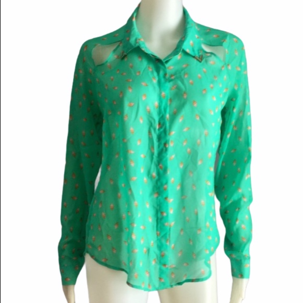 Romeo & Juliet Couture Sheer Teal Blouse Size Small - Picture 1 of 7